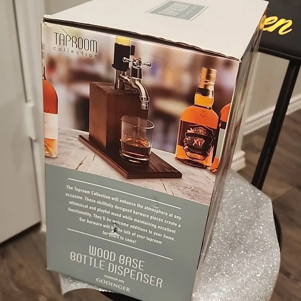 Godinger Taproom Collection Wood Base Bottle Dispenser
